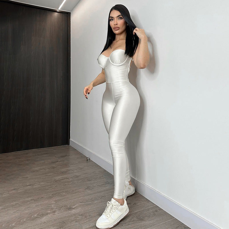 Damen Körperbetonter Jumpsuit mit Bügel-Bustier Amawinc
