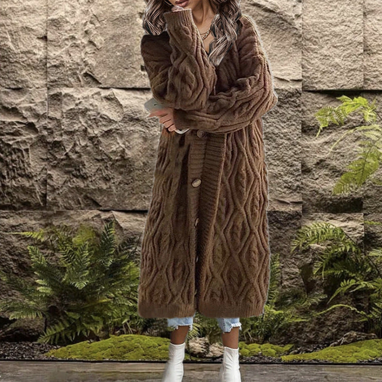 Damen Strickmantel mit kunstvollem Zopfmuster Amawinc