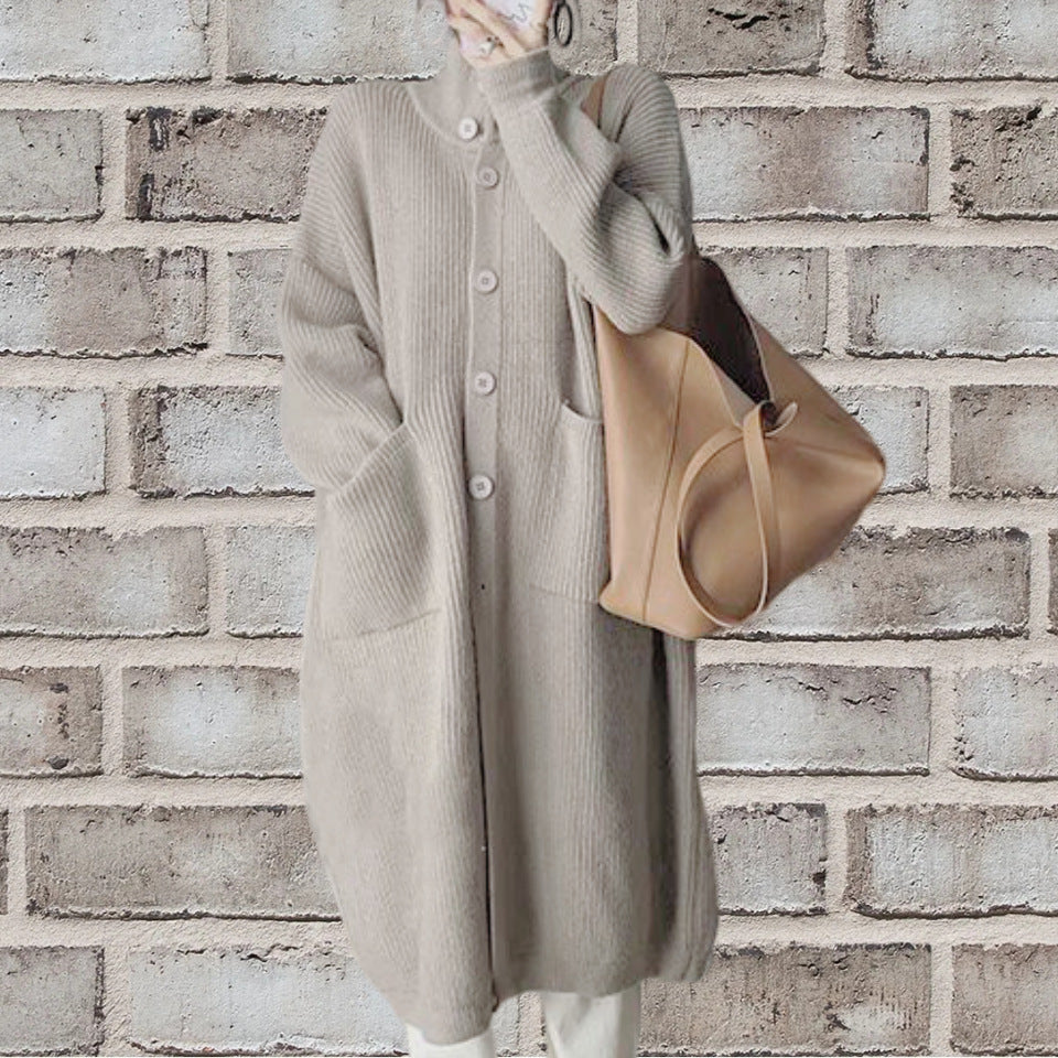 Damen Länger geschnittener Strickcardigan mit Knopfverschluss und aufgesetzten Taschen Amawinc