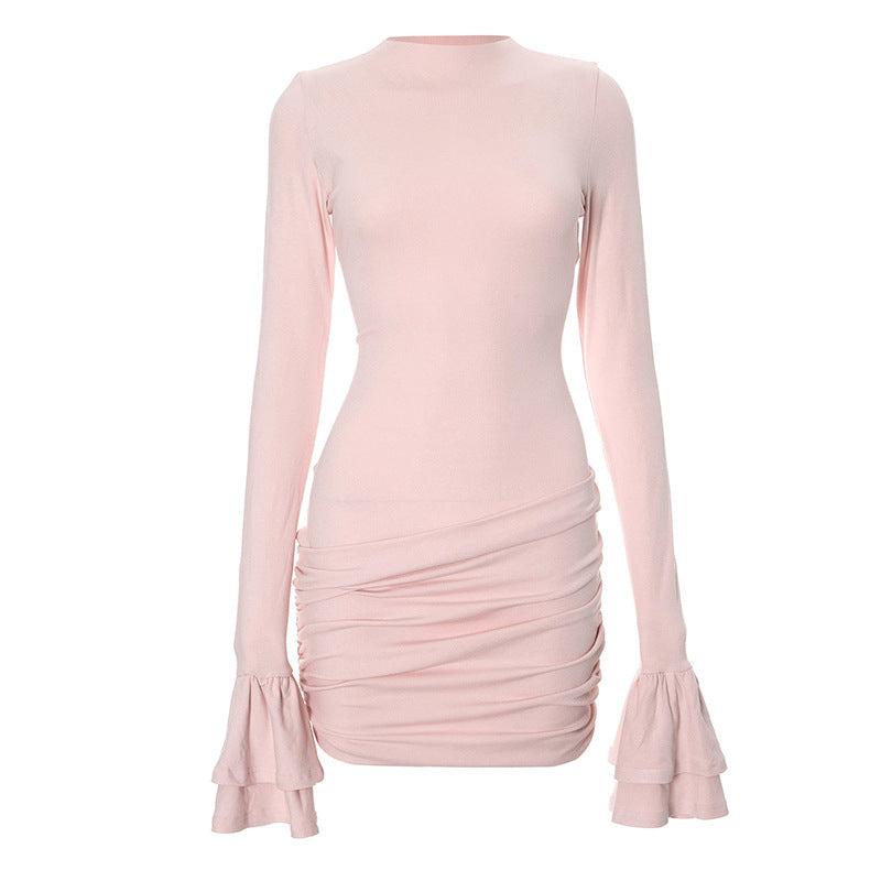 Damen figurbetontes Minikleid mit voluminösen Ärmeln und Raffung Amawinc