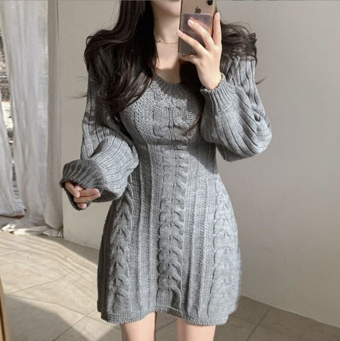 Damen Strickkleid mit weitem Schnitt und eleganten Zopfdetails Amawinc