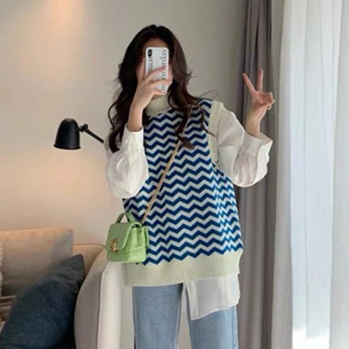 Damen Strickpullover mit Zickzackmuster und elegantem Kragen Amawinc