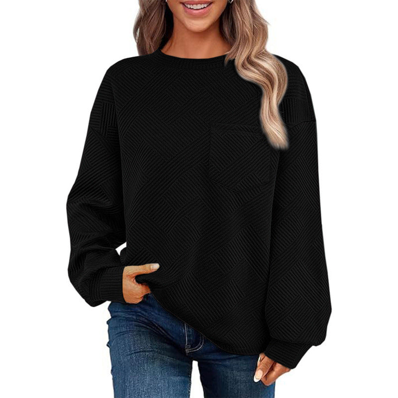 Damen lässiger Pullover mit strukturiertem Muster und praktischer Brusttasche Amawinc