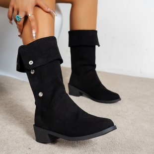 Damen Elegante Stiefel aus weichem Wildleder mit modischen Knopfdetails Amawinc