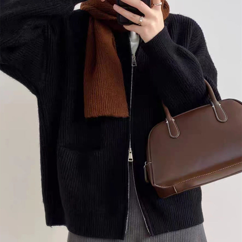 Damen Kuscheliger Strickcardigan mit Reißverschluss und gemütlicher Passform Amawinc