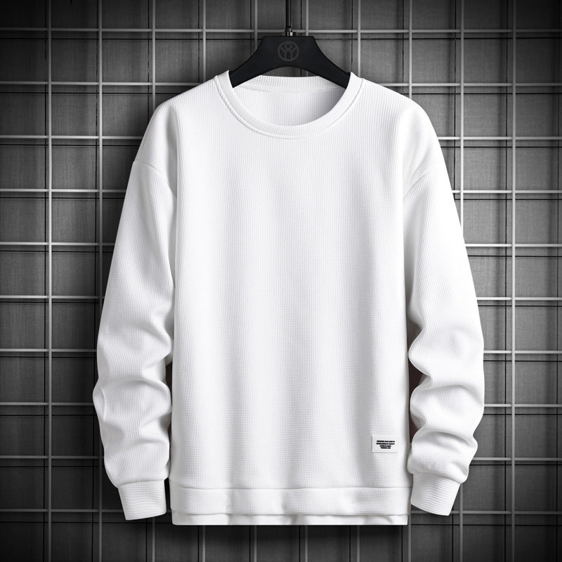 Sweatshirt Col Ras Du Cou En Tricot Gaufre À Manches Longues Coupe Décontractée Avec Poignets Et Ourlet Pour Hommes