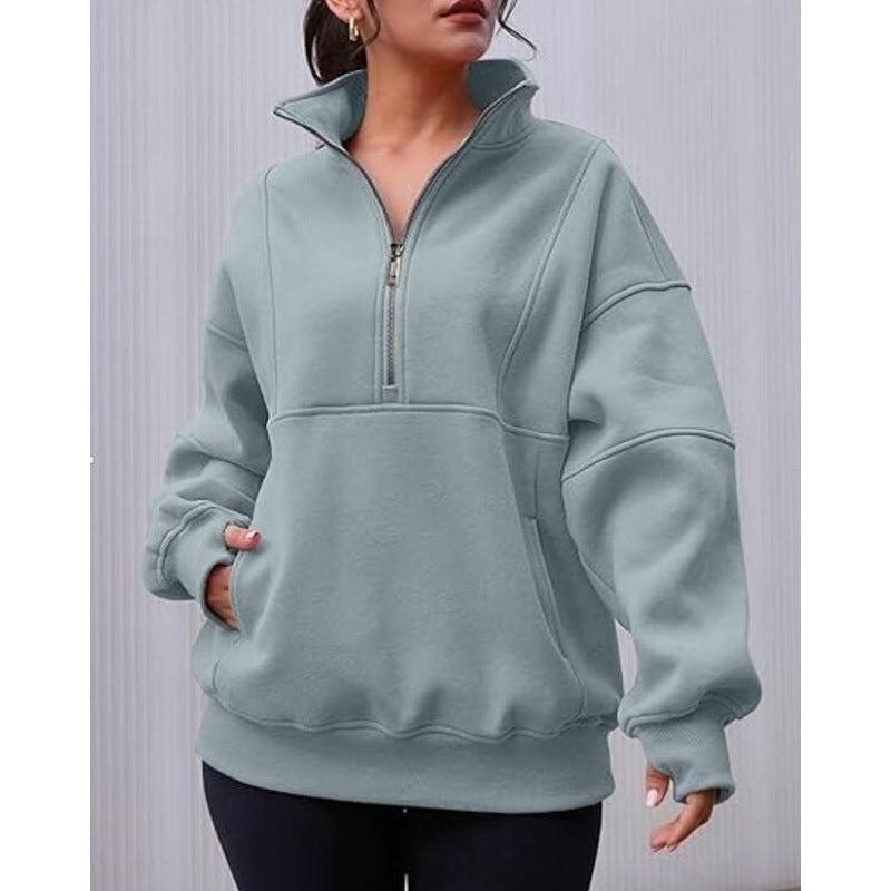 Damen Sweatshirt mit halbem Reißverschluss und oversized Schnitt Amawinc