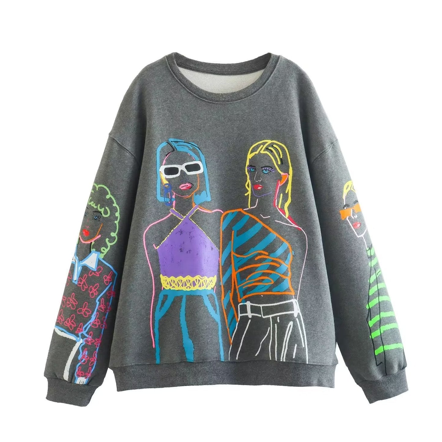 Damen trendiger Sweatshirt mit grafischen Designs Amawinc