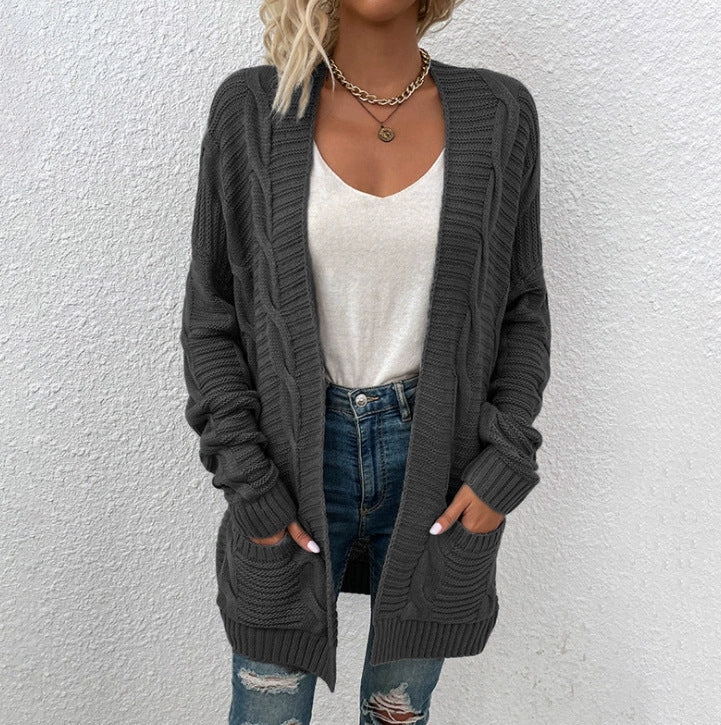 Damen Grobstrick-Cardigan mit großen Taschen und strukturiertem Design Amawinc