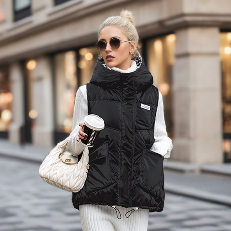 Damen gesteppte Winterweste mit verstellbarer Kapuze und praktischen Taschen Amawinc
