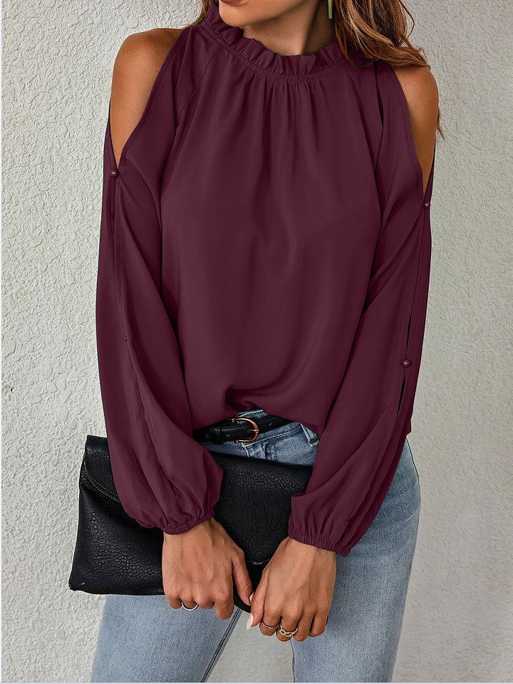 Damen Bluse mit kühlen Schulterdetails und elastischen Ärmeln Amawinc
