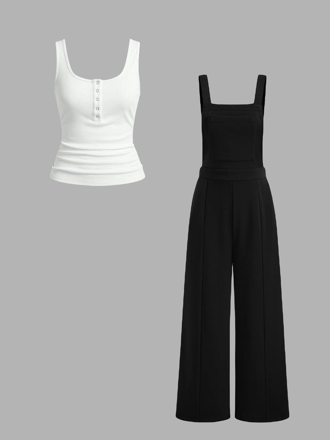 Damen lässiger Tank-Top und weit geschnittenen Latzhose Set Amawinc