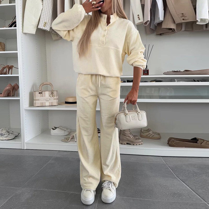 Damen Lässiges und elegantes Stoff-Set aus Pullover und Hose Amawinc