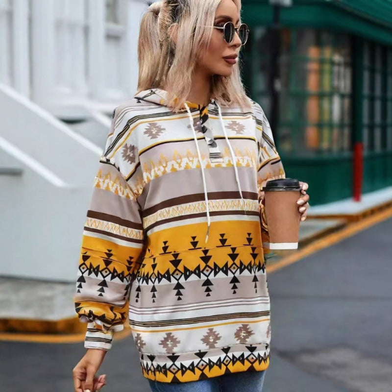 Damen Relaxed Fit Bohemian Grafik Hoodie Amawinc