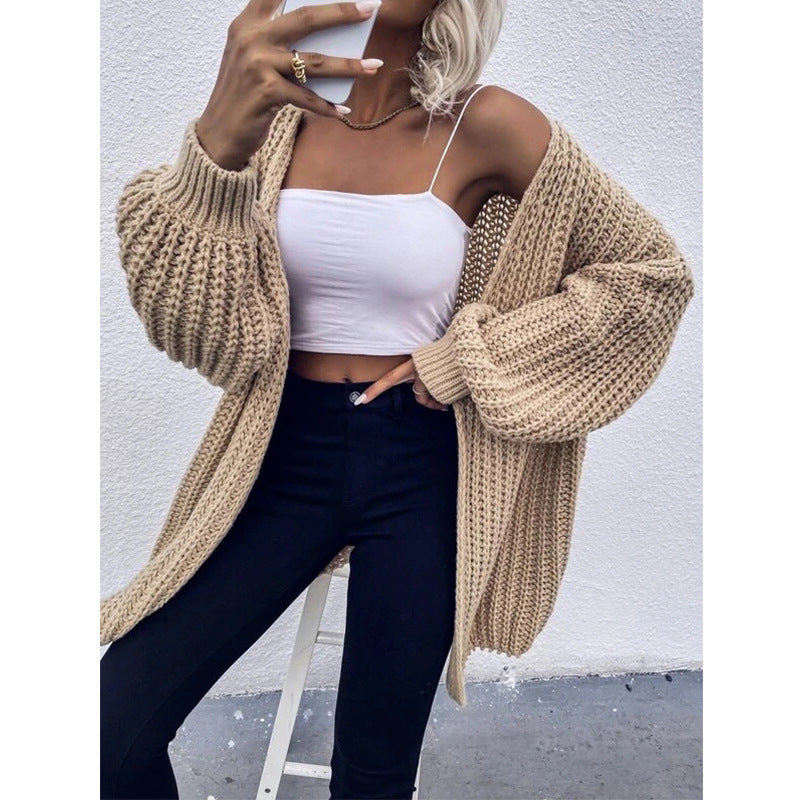 Damen Grobstrickjacke mit voluminösen Ärmeln und offener Front Amawinc