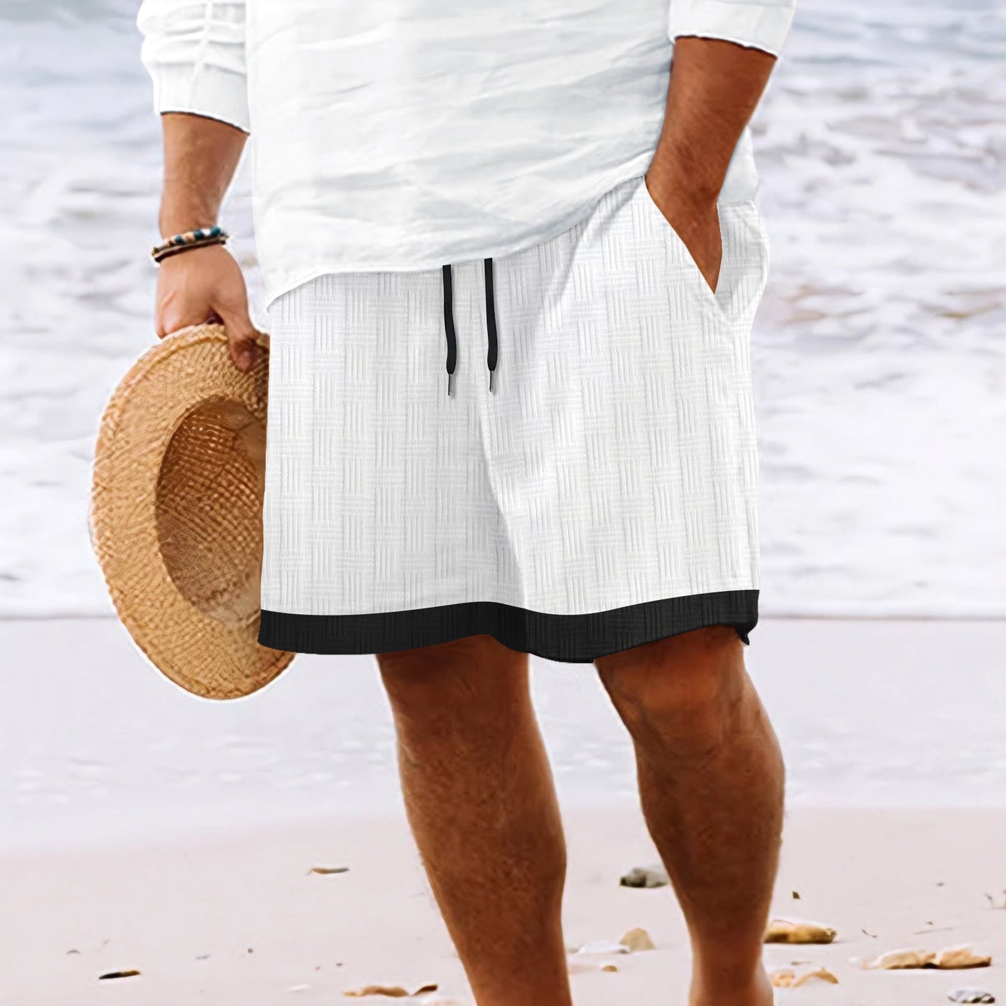 Shorts Décontractés Pour Homme À Taille Élastique Avec Cordon De Serrage Par Temps Chaud Été