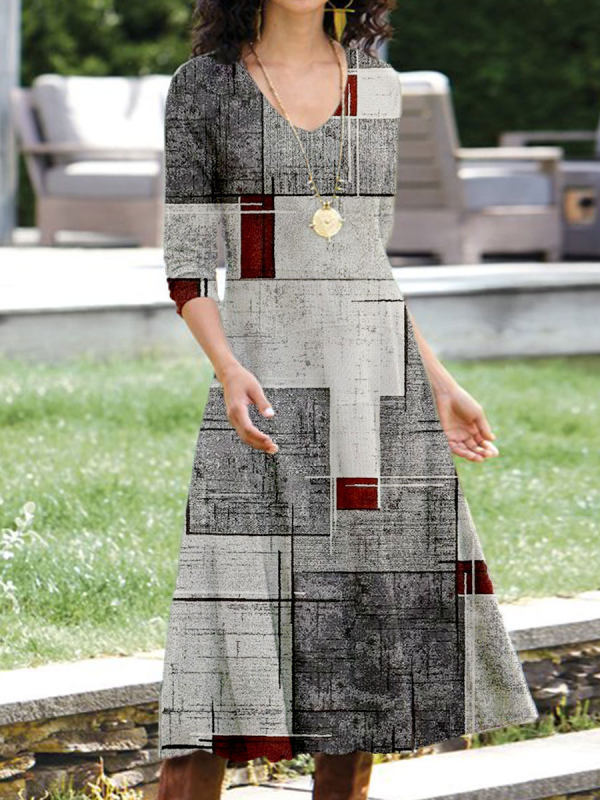 Fudus lässiges Kleid mit Rundhalsausschnitt und Dreiviertelärmeln