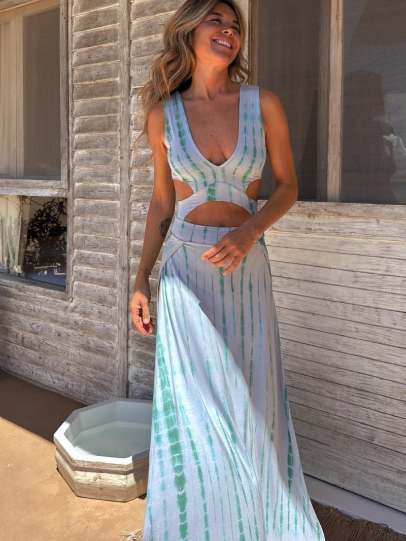 Robe Femme Maxi Slim Fit Col En V Empiècements Taille Légère En Coton Été Chic Et Confortable