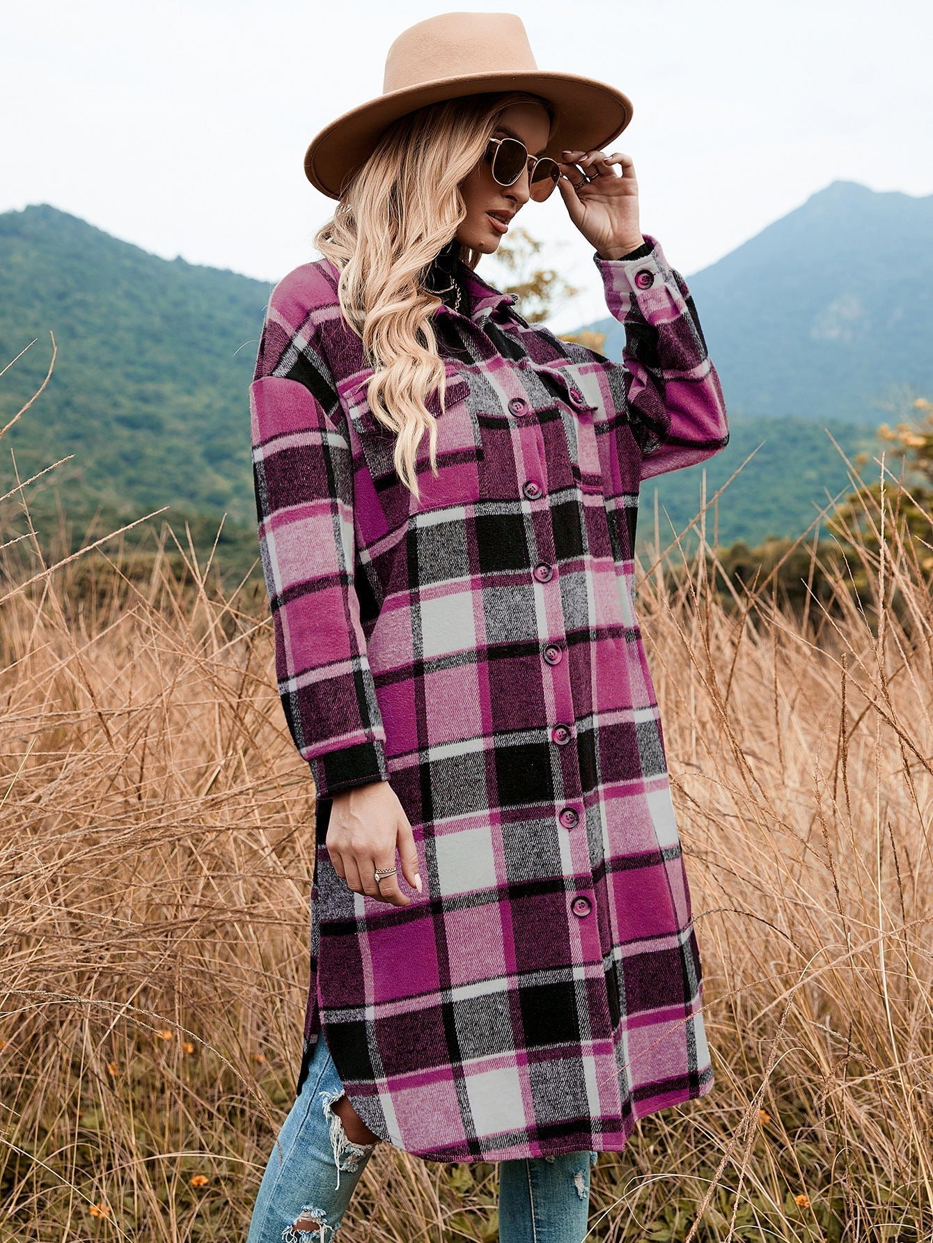 Damen Flanellhemd-Kleid mit Karomuster Amawinc