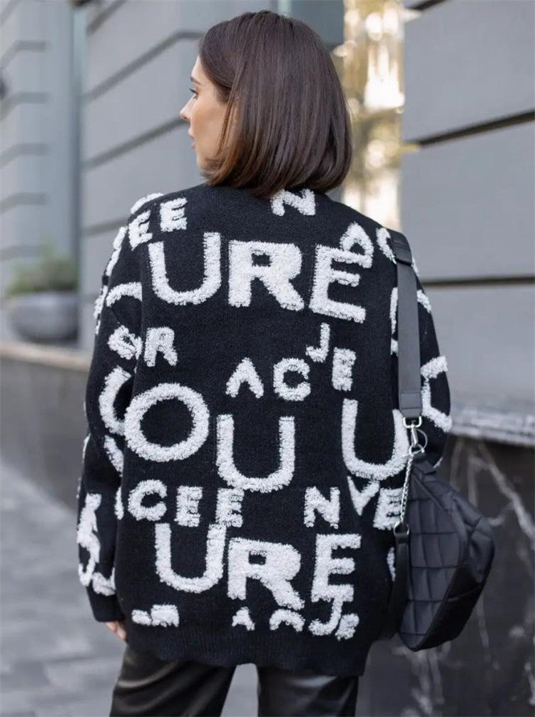 Damen Oversized Strickpullover mit auffälligem Schriftzug und lässiger Passform Amawinc