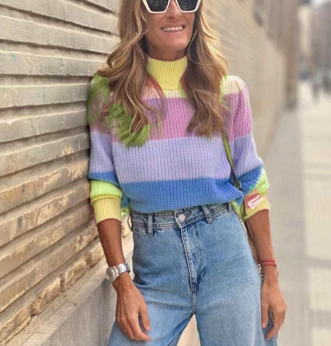 Damen modischer Strickpullover mit Farbverlauf Amawinc