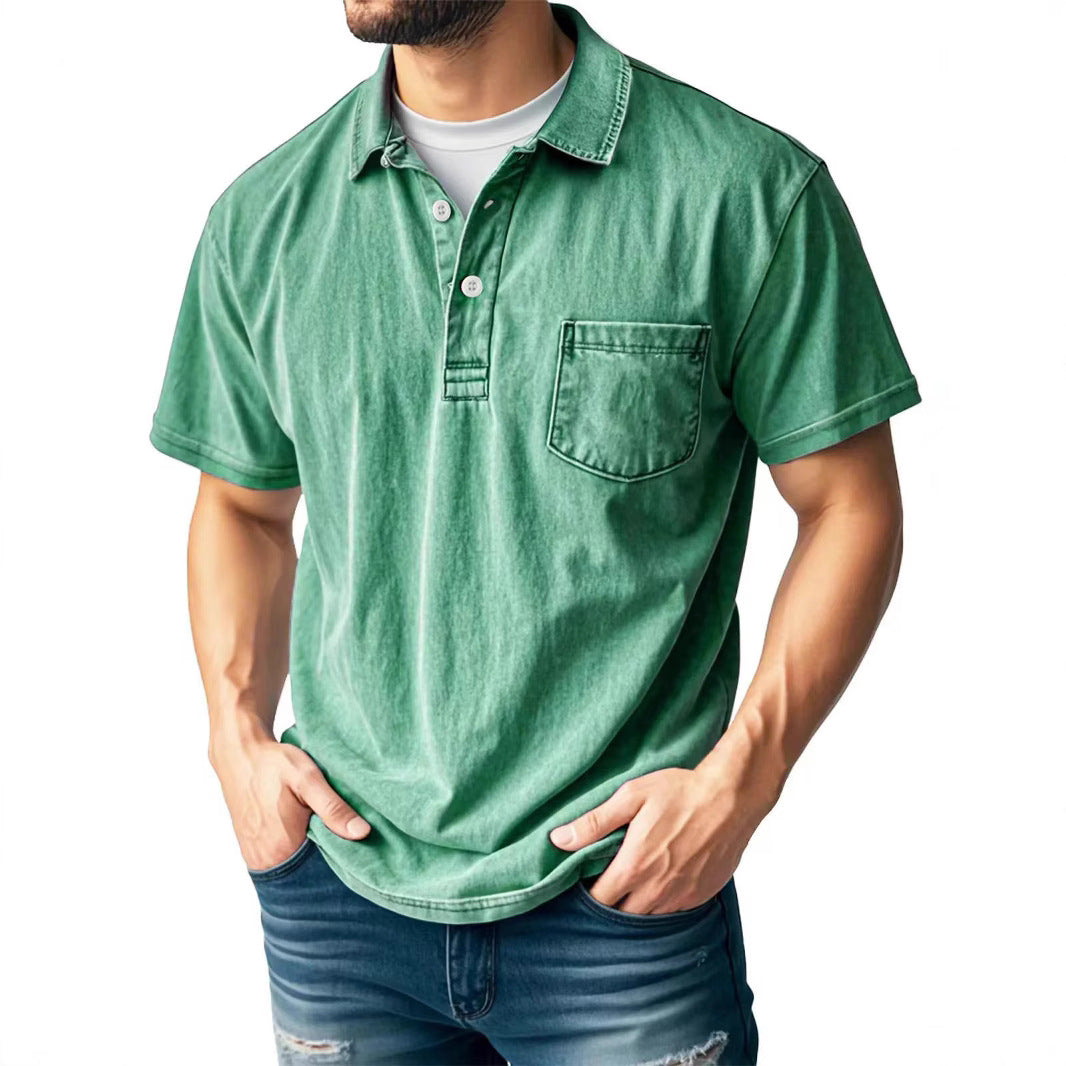 Polo Homme Vert Amawinc Poche Poitrine Respirant Manches Courtes Coupe Décontractée Été Casual