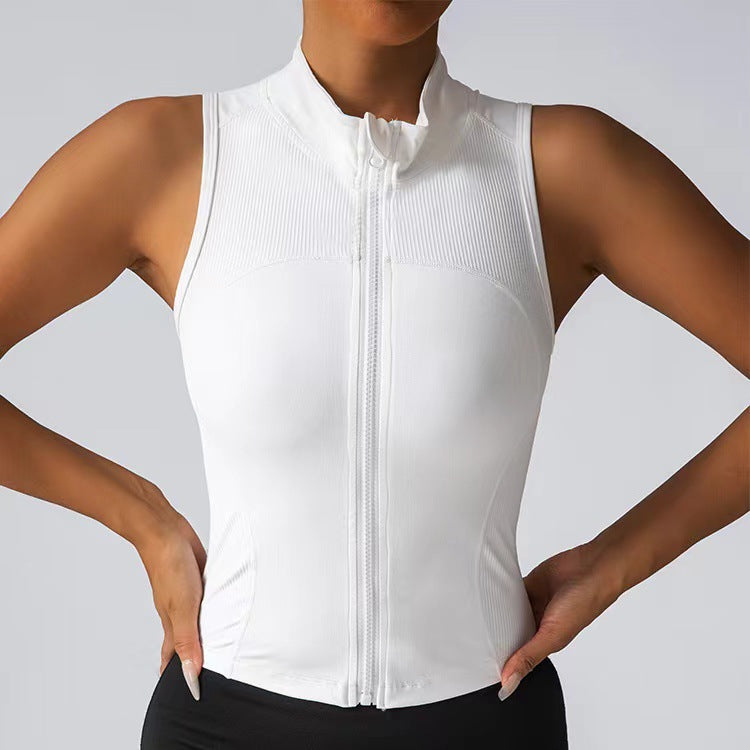 Damen Körperbetonendes Sportoberteil mit Reißverschluss und Stehkragen Amawinc
