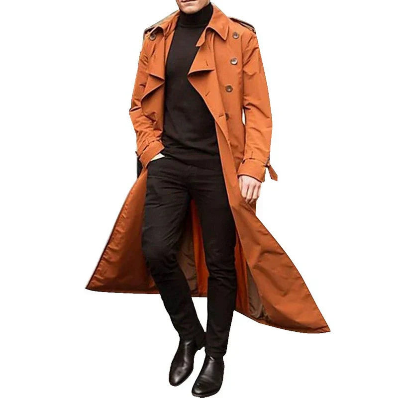 Manteau Trench Homme Tailored Fit Double Breasted Notched Lapels Longueur Intégrale Style Professionnel