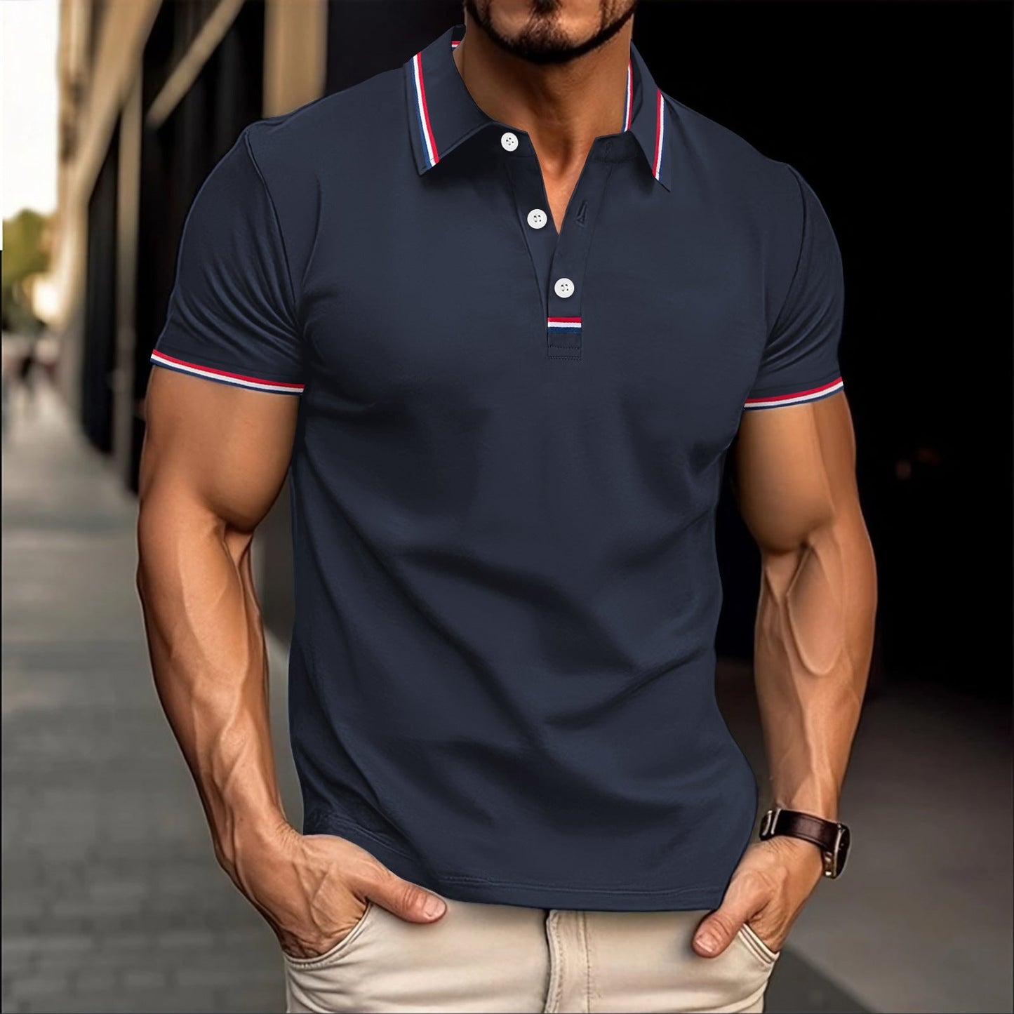 Amawinc Polo Homme Slim Fit en Coton Mélangé avec Col Côtelé et Patte de Boutonnage Raffiné