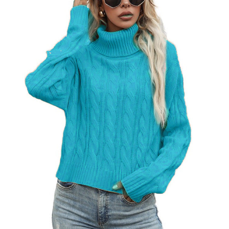 Damen Rollkragenpullover mit strukturiertem Zopfmuster und lässigem Schnitt Amawinc