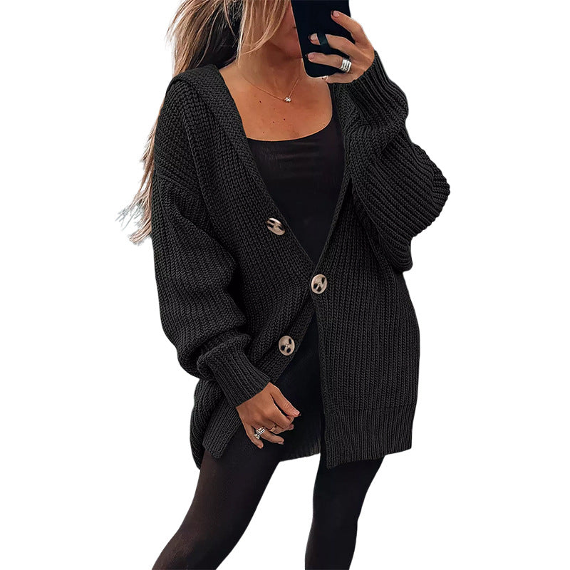 Damen Grobstrickjacke mit übergroßem Schnitt und eleganten Holzknöpfen Amawinc