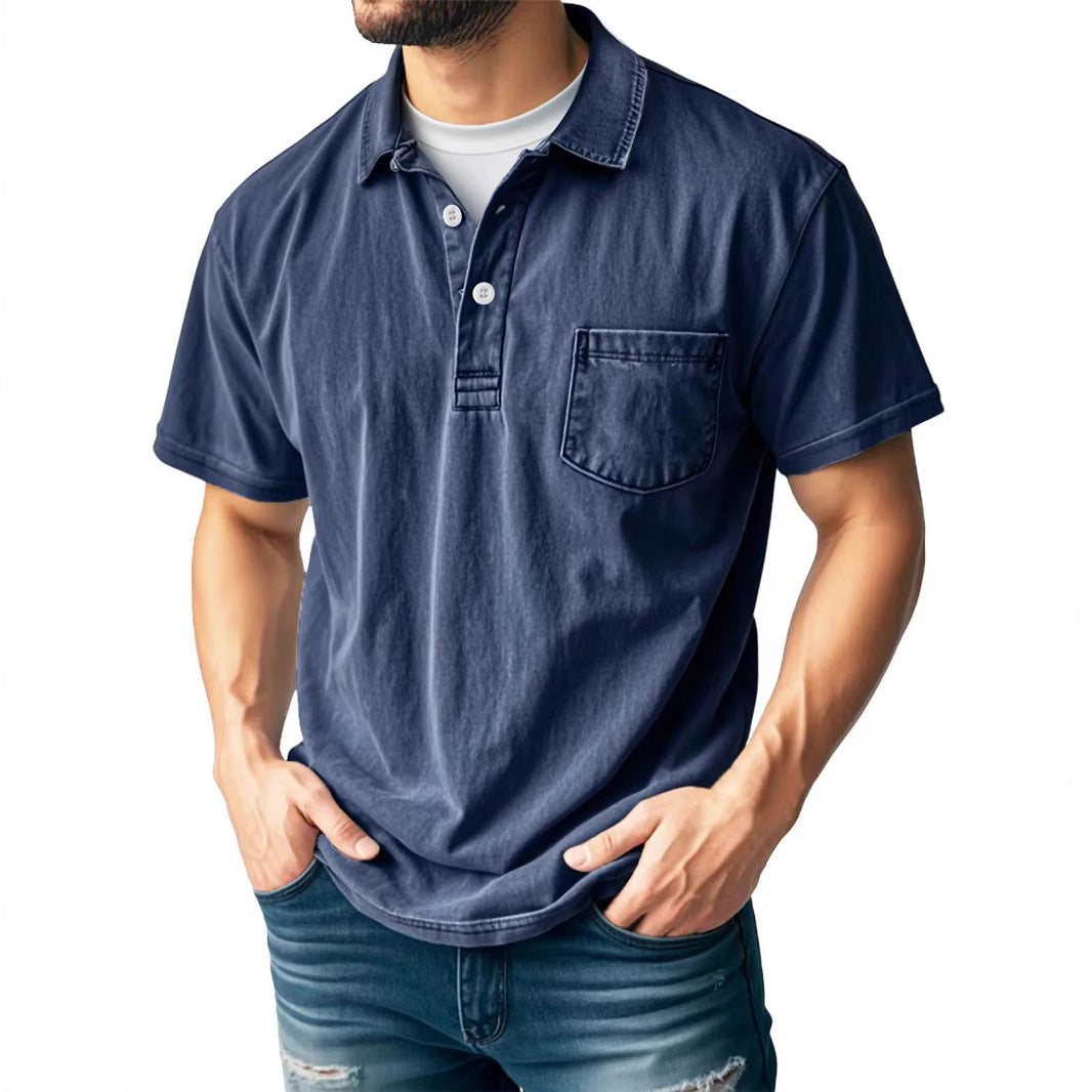 Polo Homme Vert Amawinc Poche Poitrine Respirant Manches Courtes Coupe Décontractée Été Casual