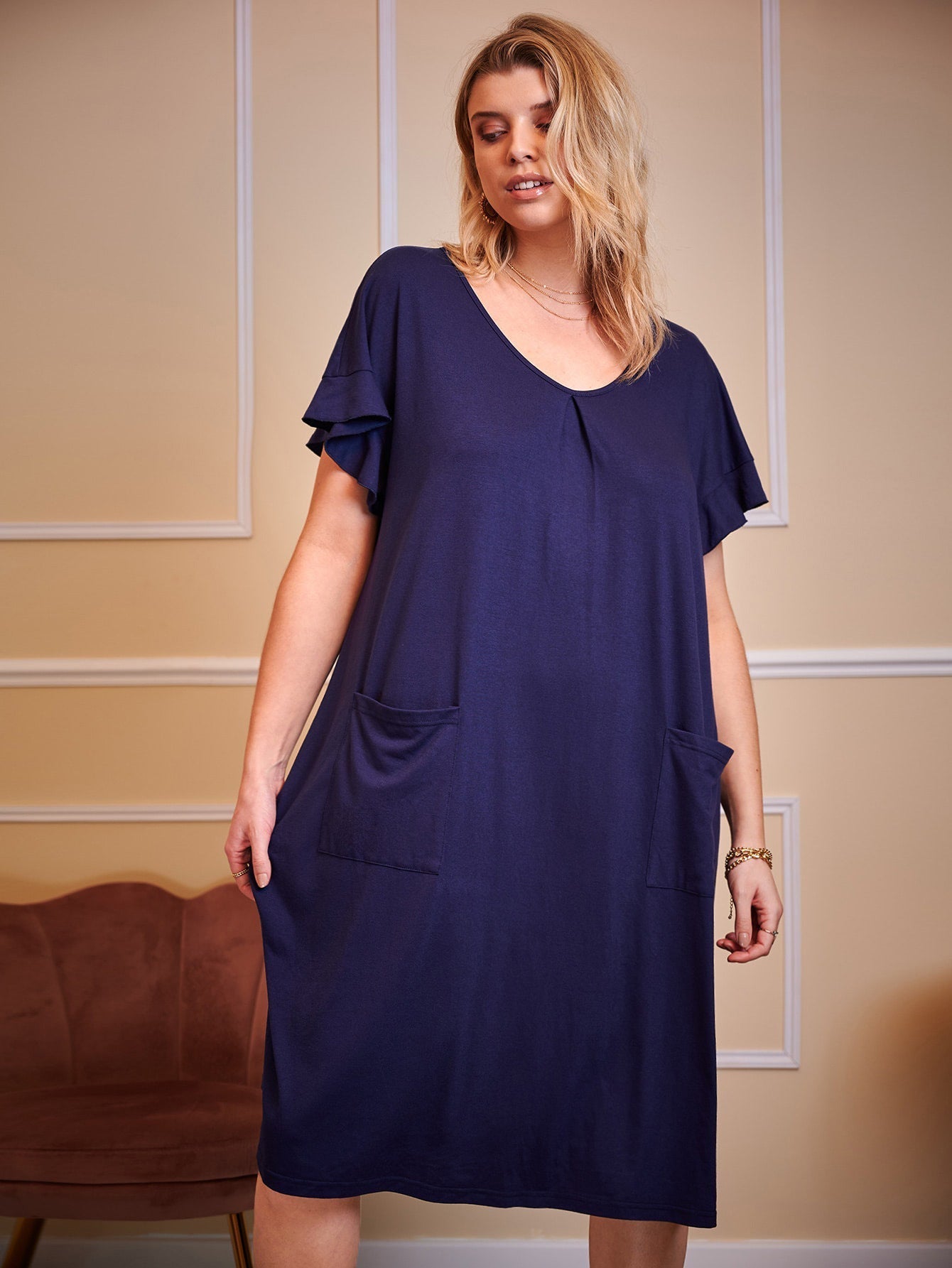 Baumwoll Nachthemdkleid mit Taschen, große Größen von Fudus