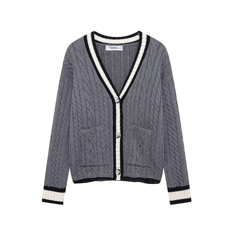 Damen Strickjacke mit Kabelmuster und Taschen Amawinc