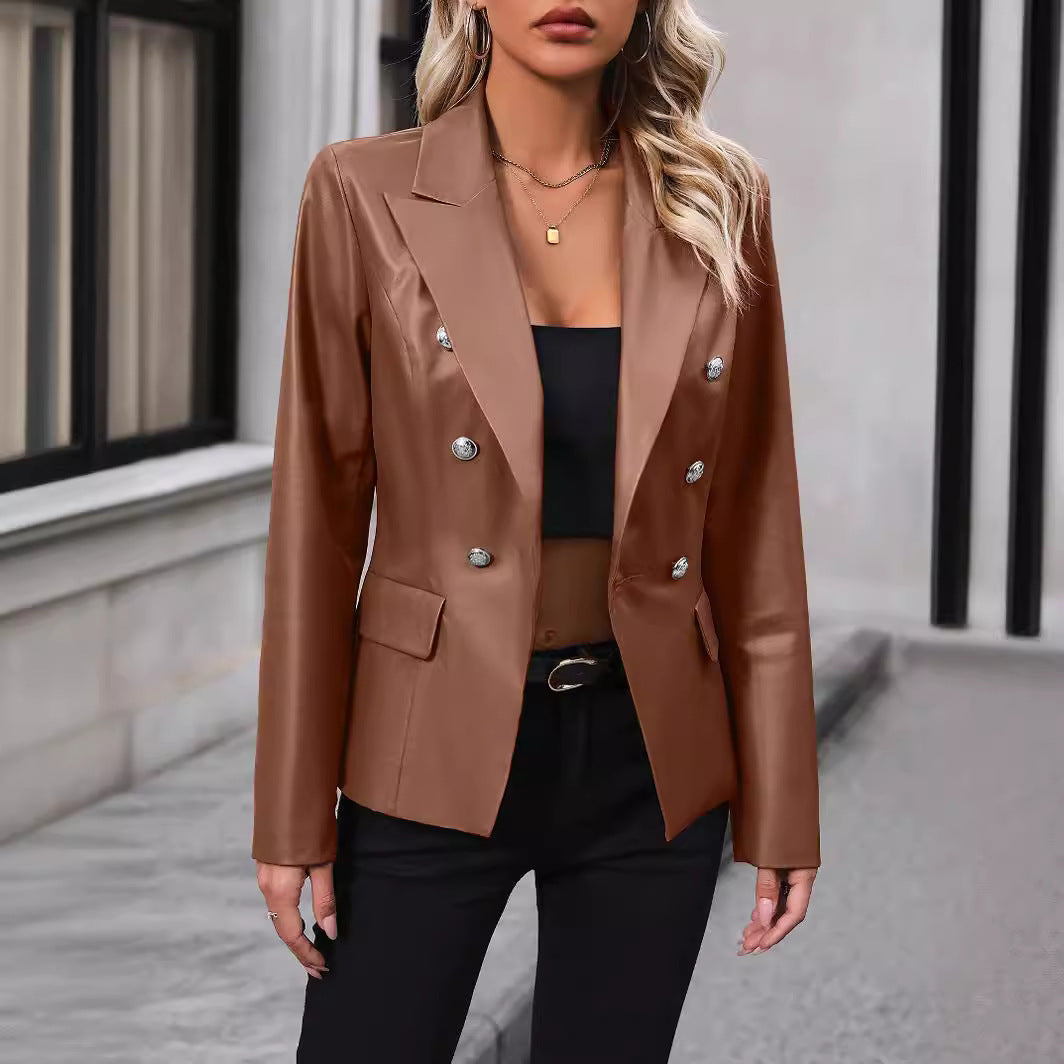 Veste Tailleur Pour Femme Coupe Ajustée Double Boutonnage Revers À Cran Élégante Pour Tenue Professionnelle