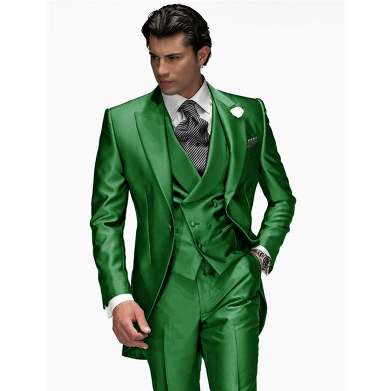 Costume 3 Pièces Homme Amawinc À Coupe Ajustée Avec Gilet Satiné Double Boutonnage Pour Soirées et Événements Formels