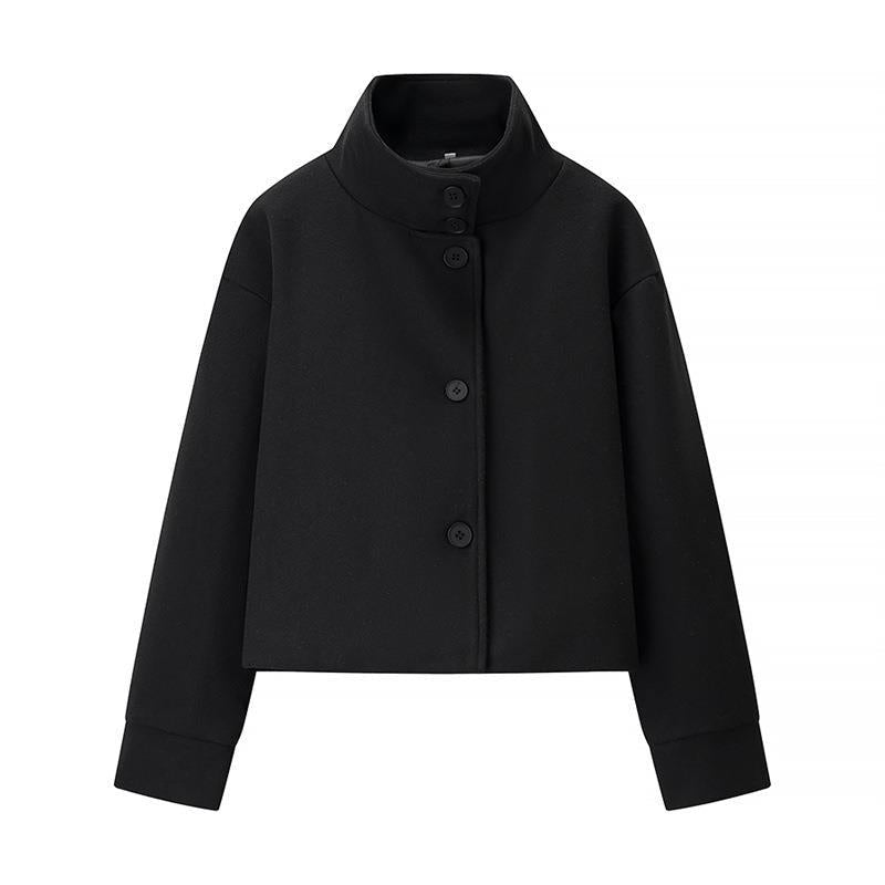 Damen modische Cropped-Jacke mit hohem Kragen und praktischen Knöpfen Amawinc