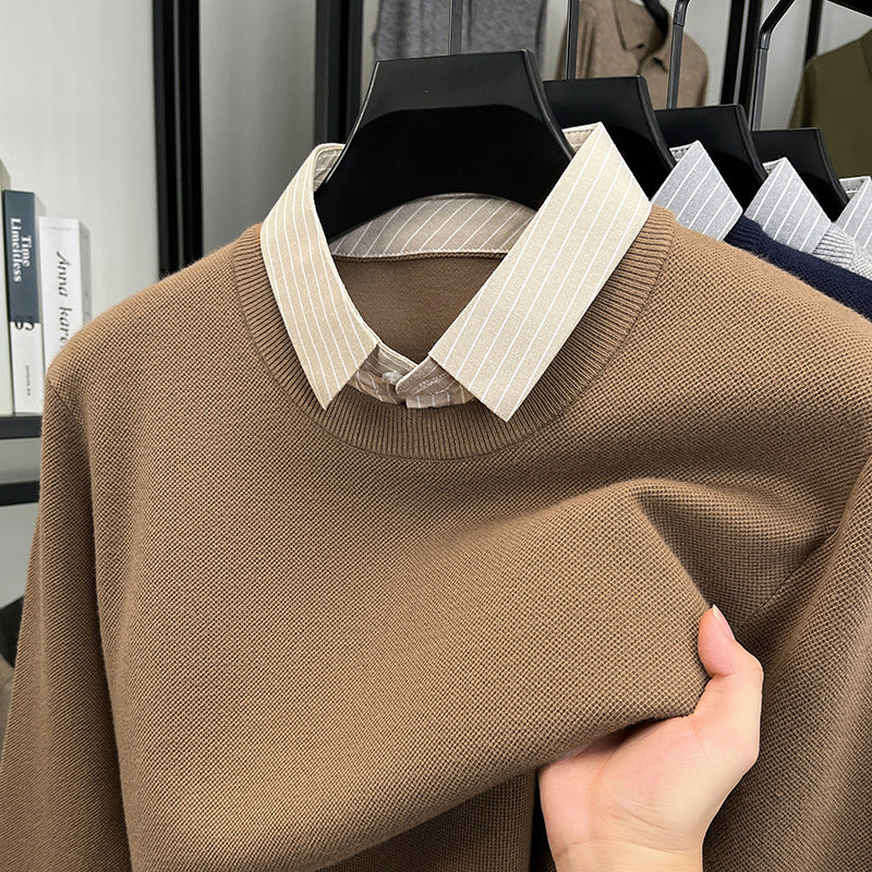 Damen Strickpullover mit integriertem Hemdkragen Amawinc