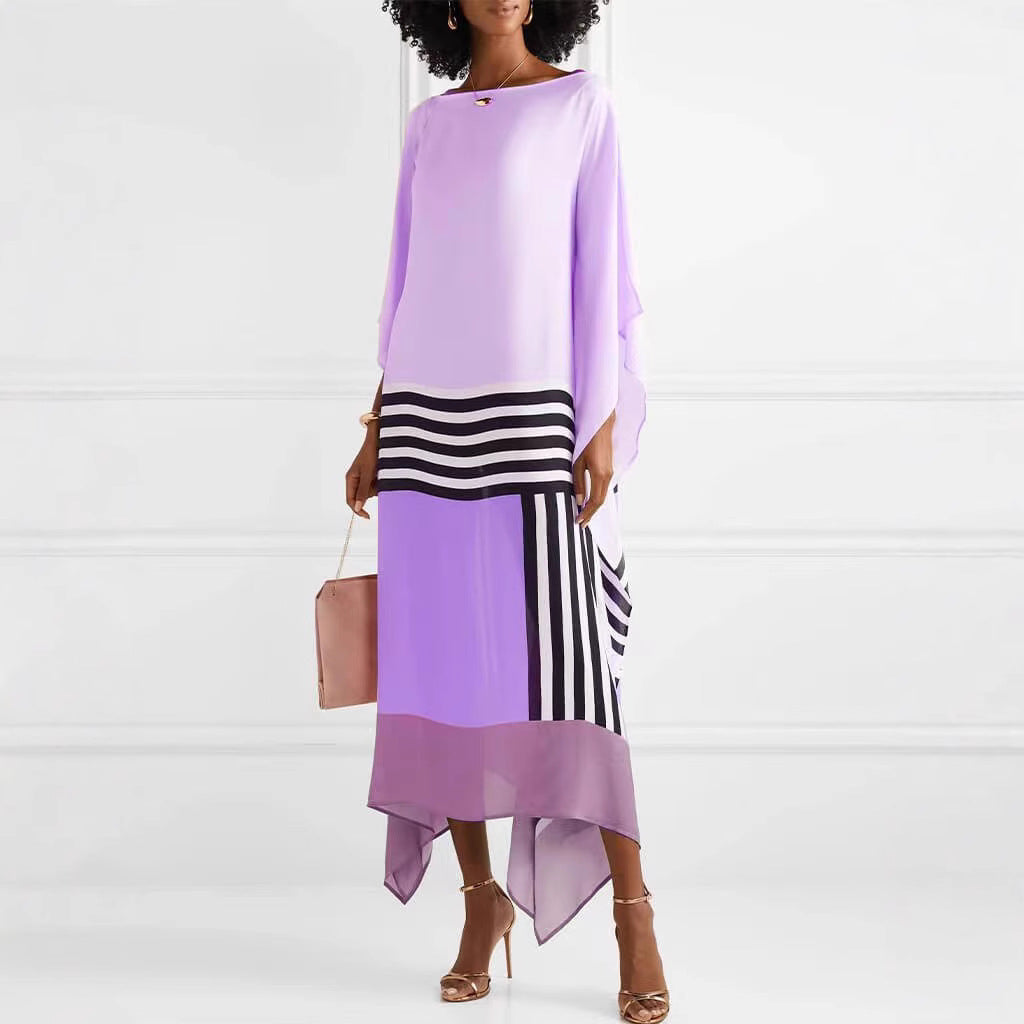 Robe Maxi Femme À Une Épaule Coupe Loose Avec Ourlet Asymétrique À Rayures Et Décontractée