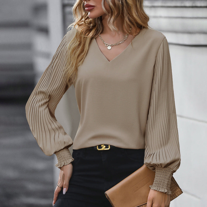 Damen Elegantes Blusenshirt mit Plisseé-Ärmeln Amawinc