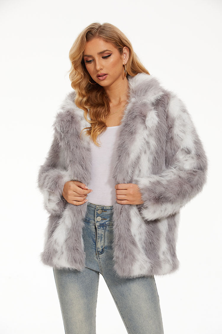 Damen Glamouröse Kunstfelljacke mit eleganten Streifen Amawinc