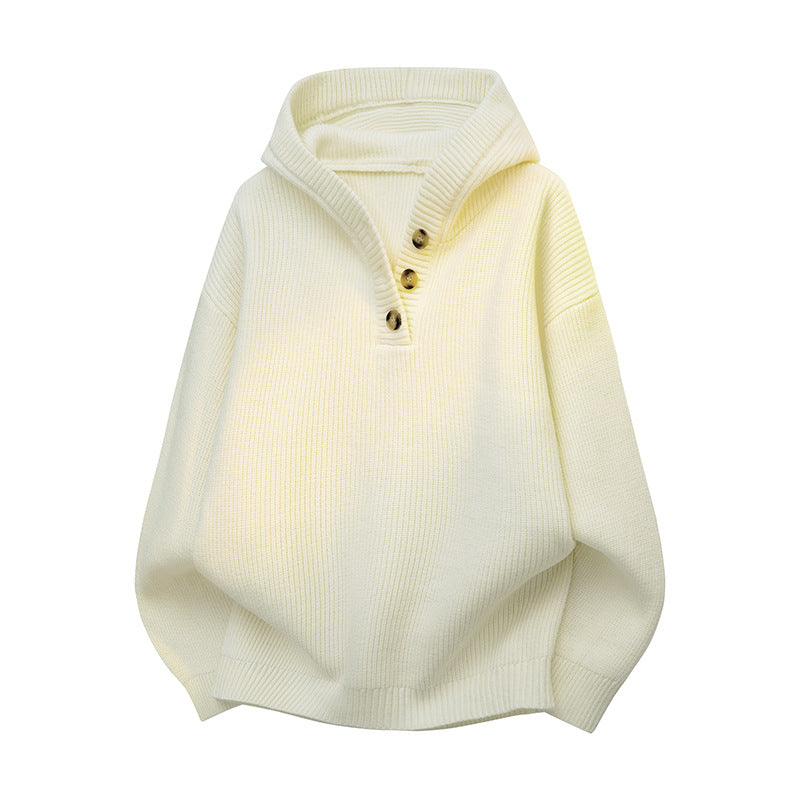 Damen Strickpullover mit halbem Reißverschluss und dekorativen Holzknöpfen Amawinc