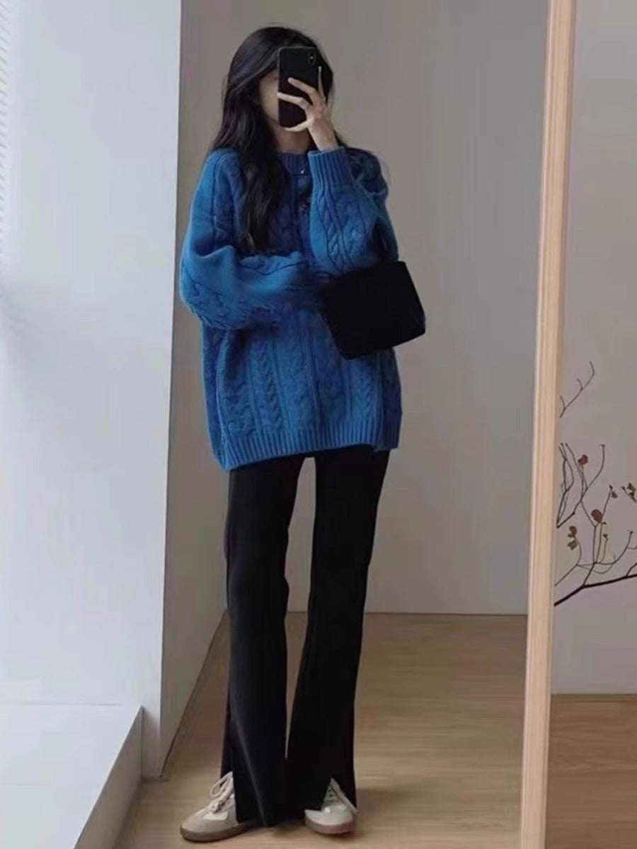 Damen Grobstrickpullover im lässigen Oversized-Stil mit Zopfmuster Amawinc