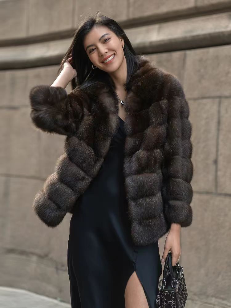 Damen Elegante Kurzjacke aus luxuriösem Kunstfell mit voluminösem Design Amawinc