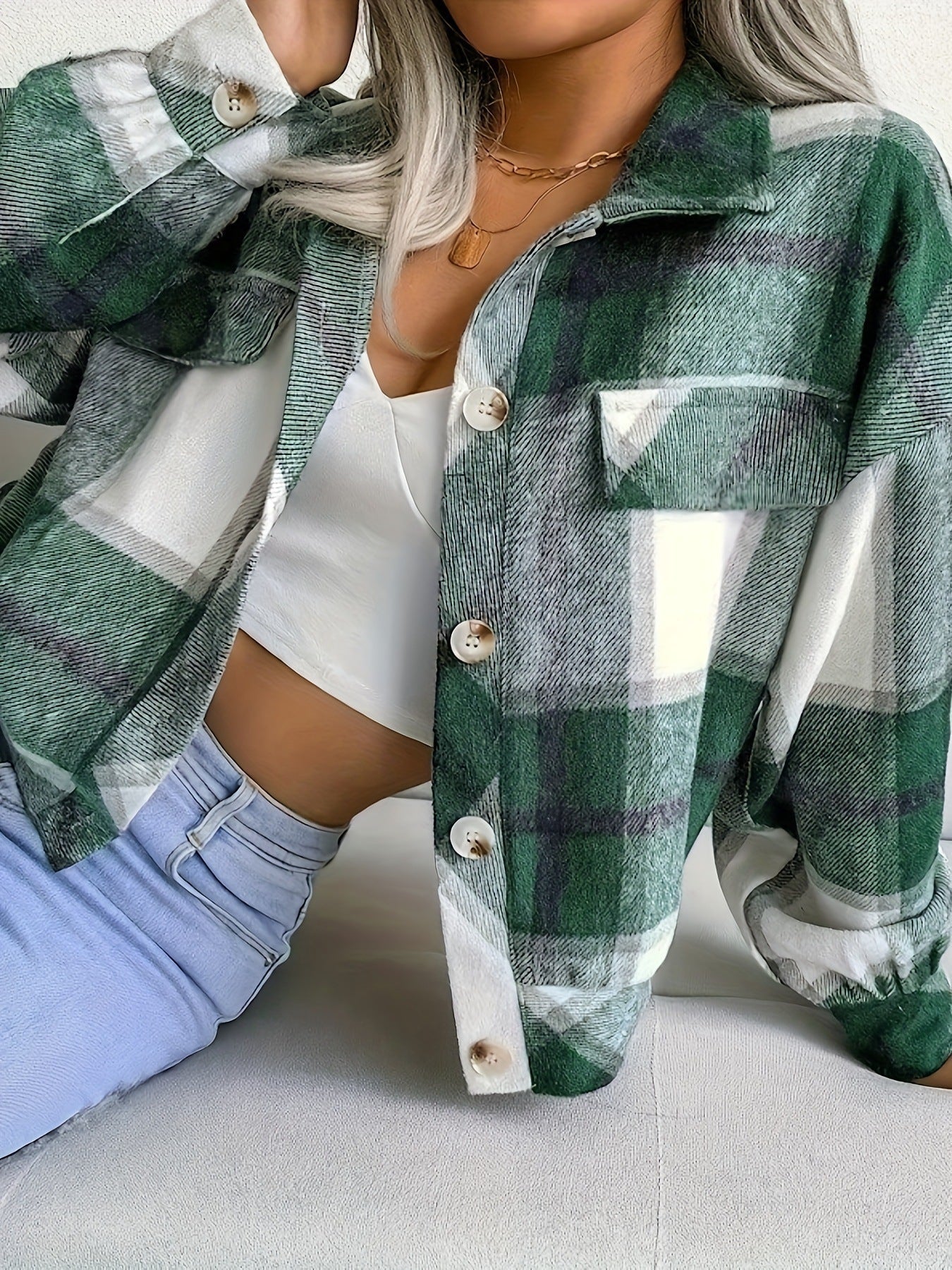 Damen karierte Hemdjacke Amawinc