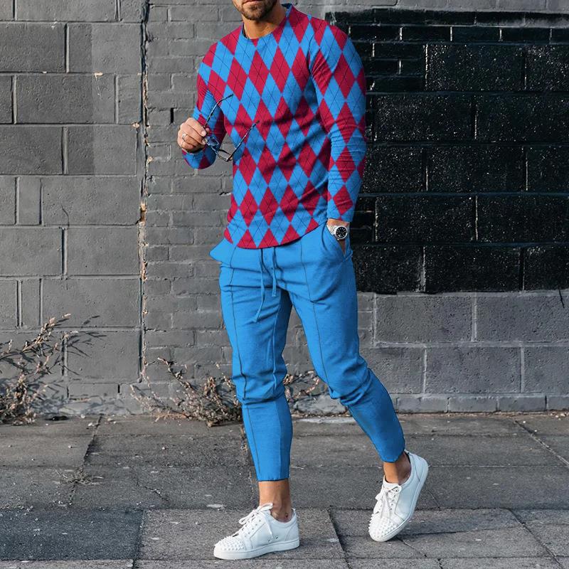 Ensemble Survêtement Homme Deux Pièces Slim Fit Avec Tissu Stretch Et Imprimé 3D Pullover Et Pantalon Tapered