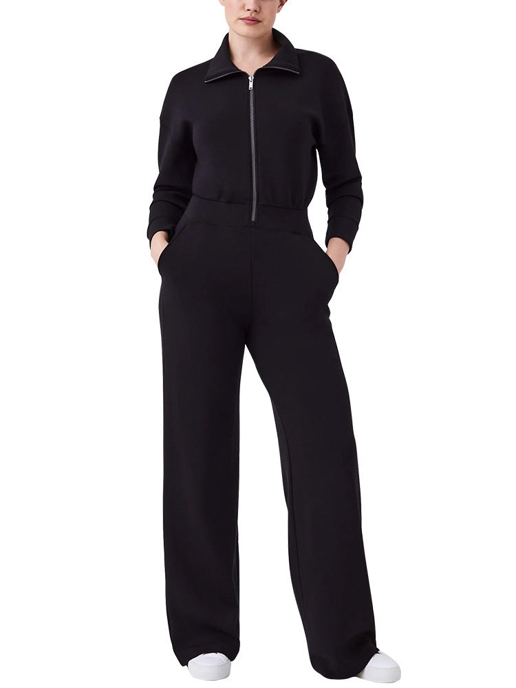 Damen Luxuriöser Lounge-Jumpsuit mit elegantem Stehkragen und praktischem Reißverschluss Amawinc