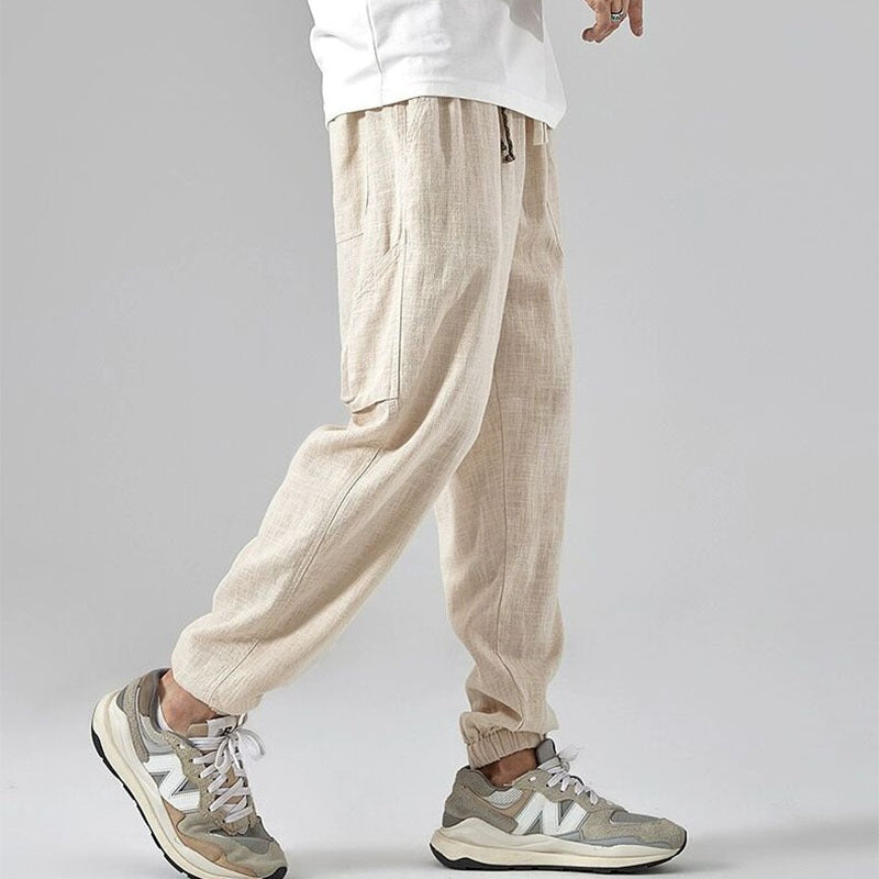 Pantalon Jogger Homme En Lin Mélangé Respirant Décontracté Léger Pour Détente Quotidienne