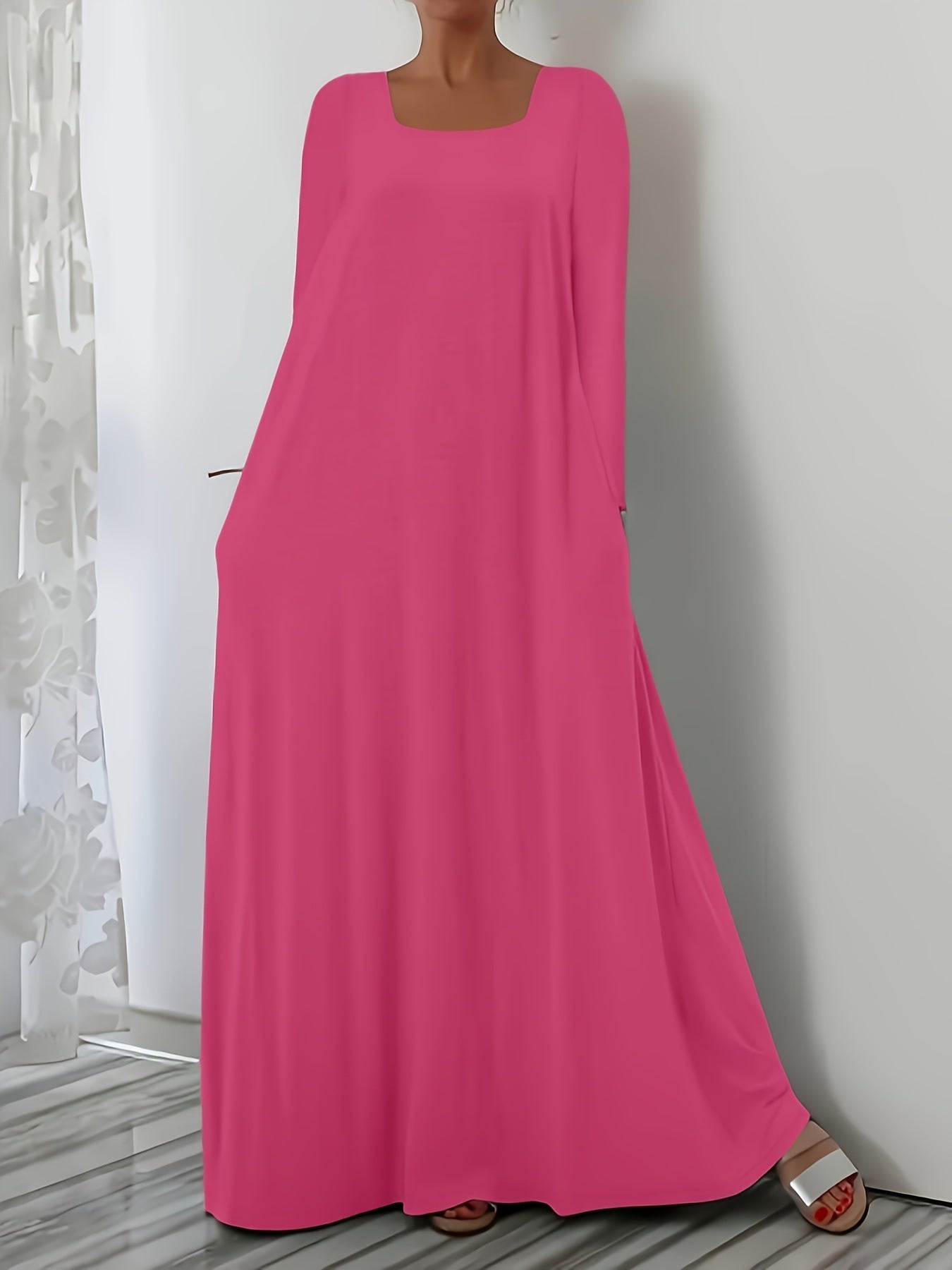 Damen Weit geschnittenes Maxikleid mit praktischen Taschen Amawinc