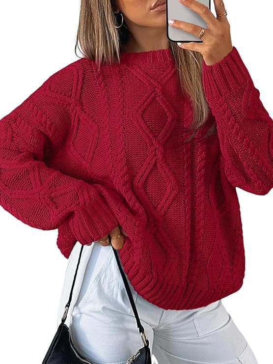 Damen Relaxed Strickpullover mit Zopfmuster Amawinc